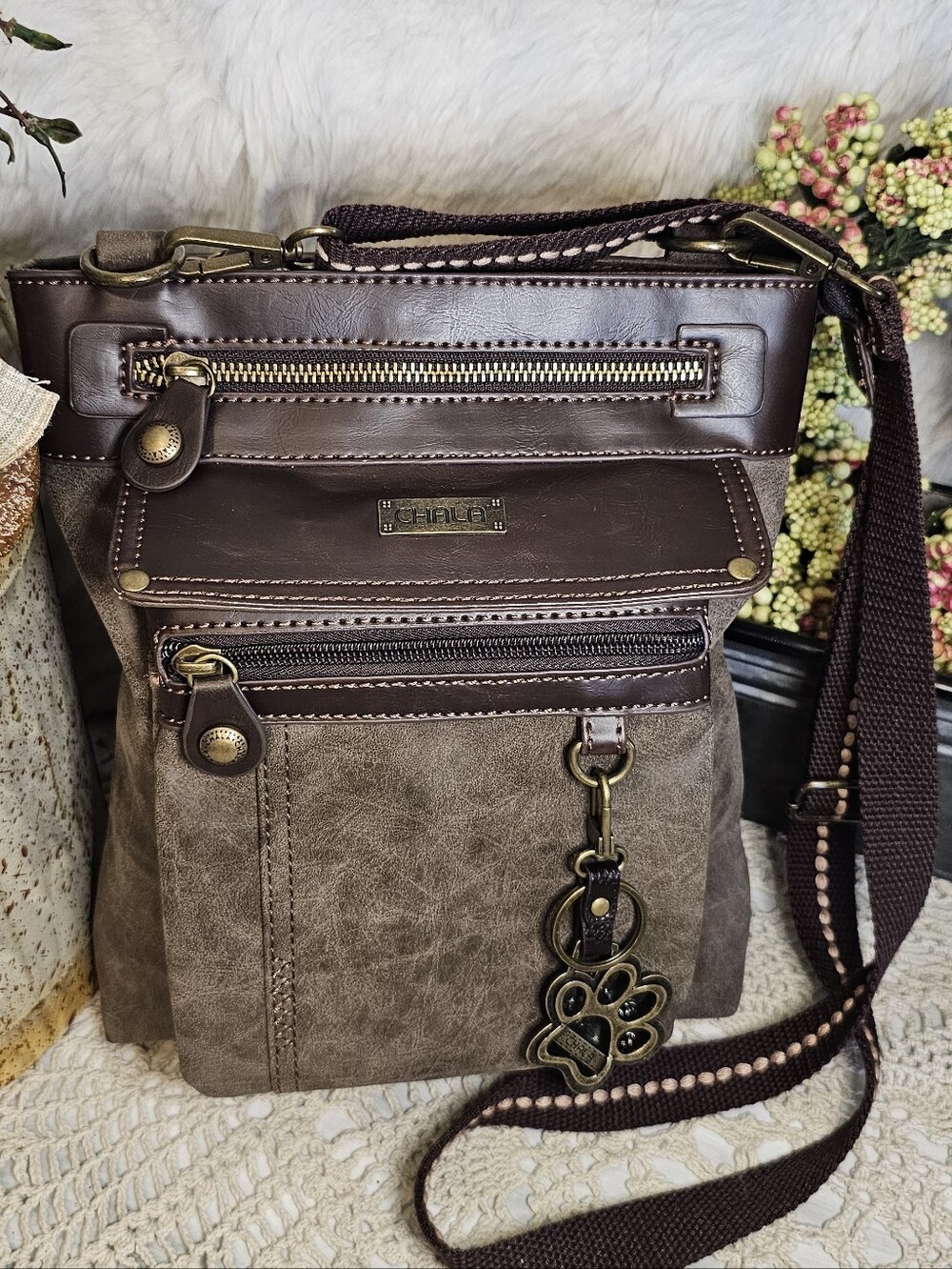 CHALA Gemini Convertible Crossbody Messenger Bag In Vegan Leather